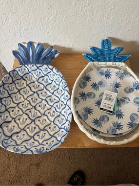 Blue & White Pineapple Decorative Serving Trays